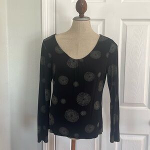 Vintage 90’s Ann Taylor long sleeve top circles black scoop neck women’s size M